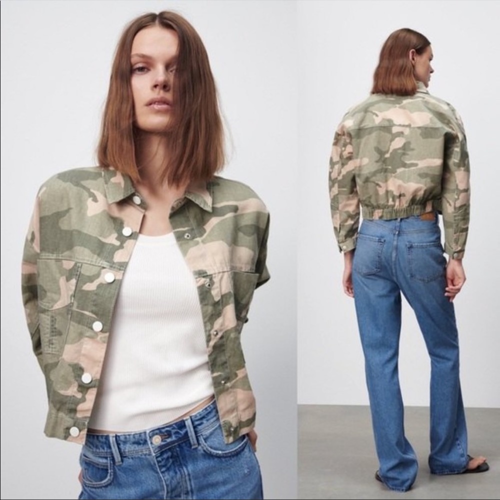 Zara camo blended linen jacket
